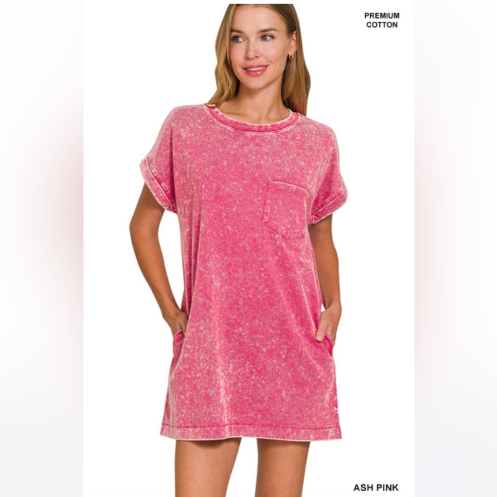 ZENANA🌸💓Ash Pink Premium Cotton Tshirt Dress with pockets